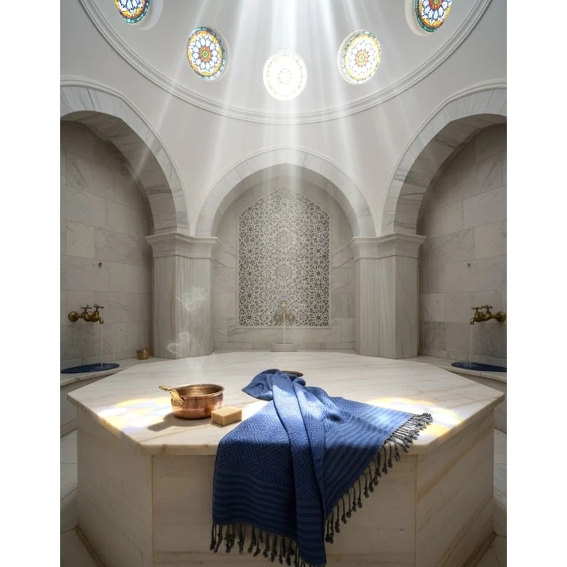 Leyla hamam törölköző kék - szélén csíkokkal Leyla hamam törölköző kék - szélén csíkokkal